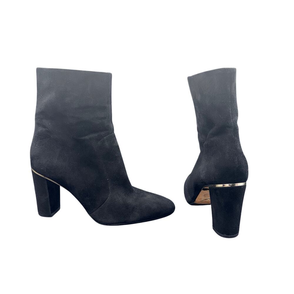 Brian Atwood Christelle Black Suede Ankle Boots Block Heel Size 8.5